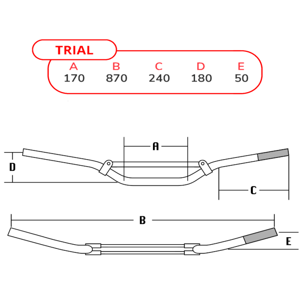 Guidon Trial taille 7 pouces couleur Alu